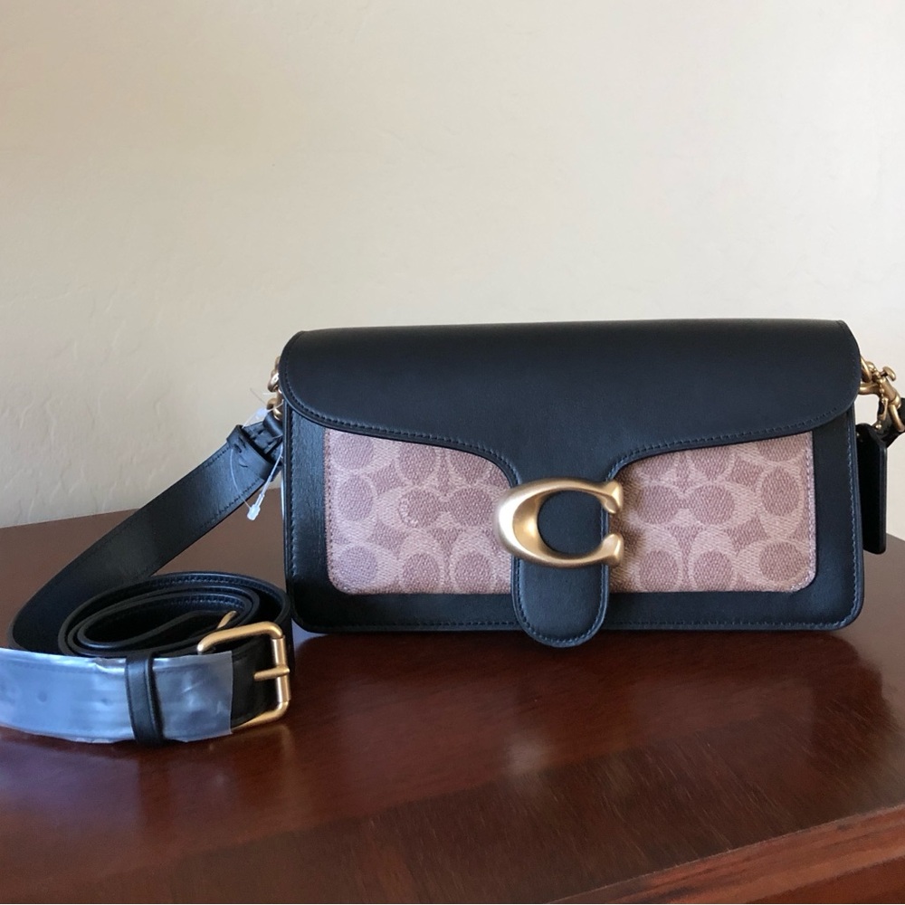 NWT Coach 91215 Leather Tabby Shoulder Bag 26 With Signature Canvas-B4/Tan Black - Picture 2 of 13